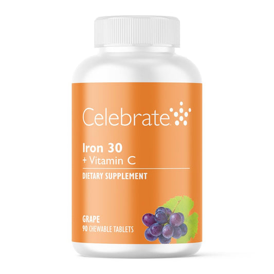 Celebrate Bariatric Supplements iron bottle on counter supports daily post-surgery nutrition.