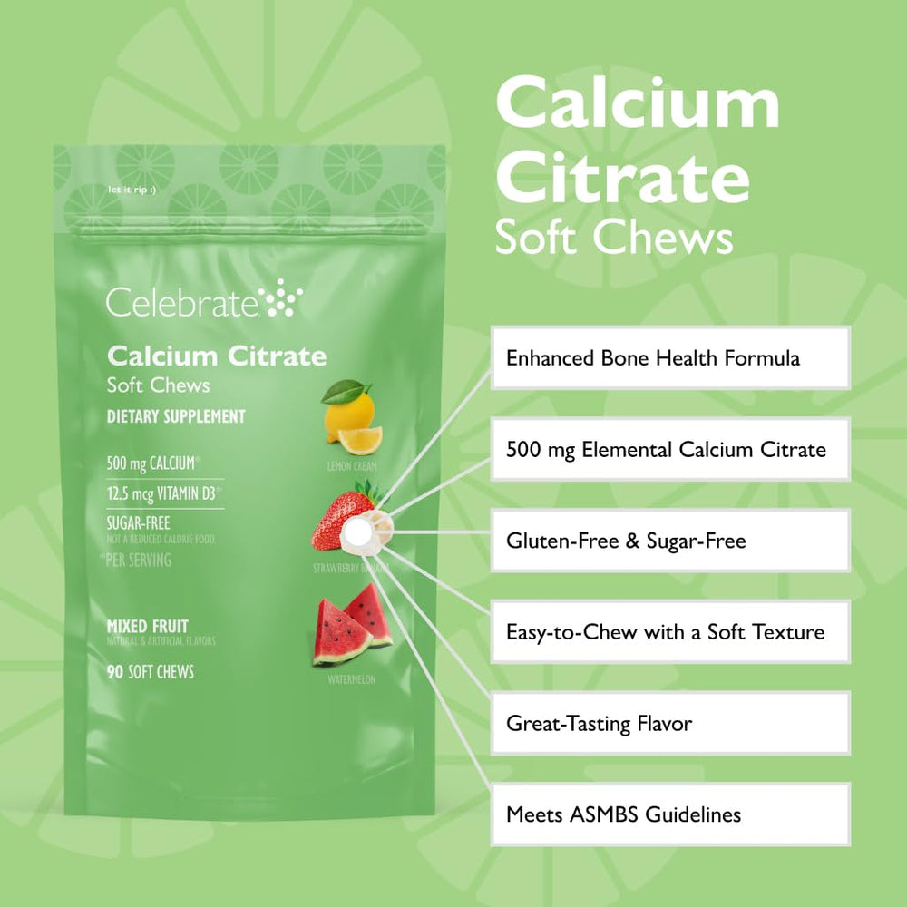 Celebrate Vitamins bariatric chews resealable bag keeps calcium citrate fresh for on-the-go lifestyles