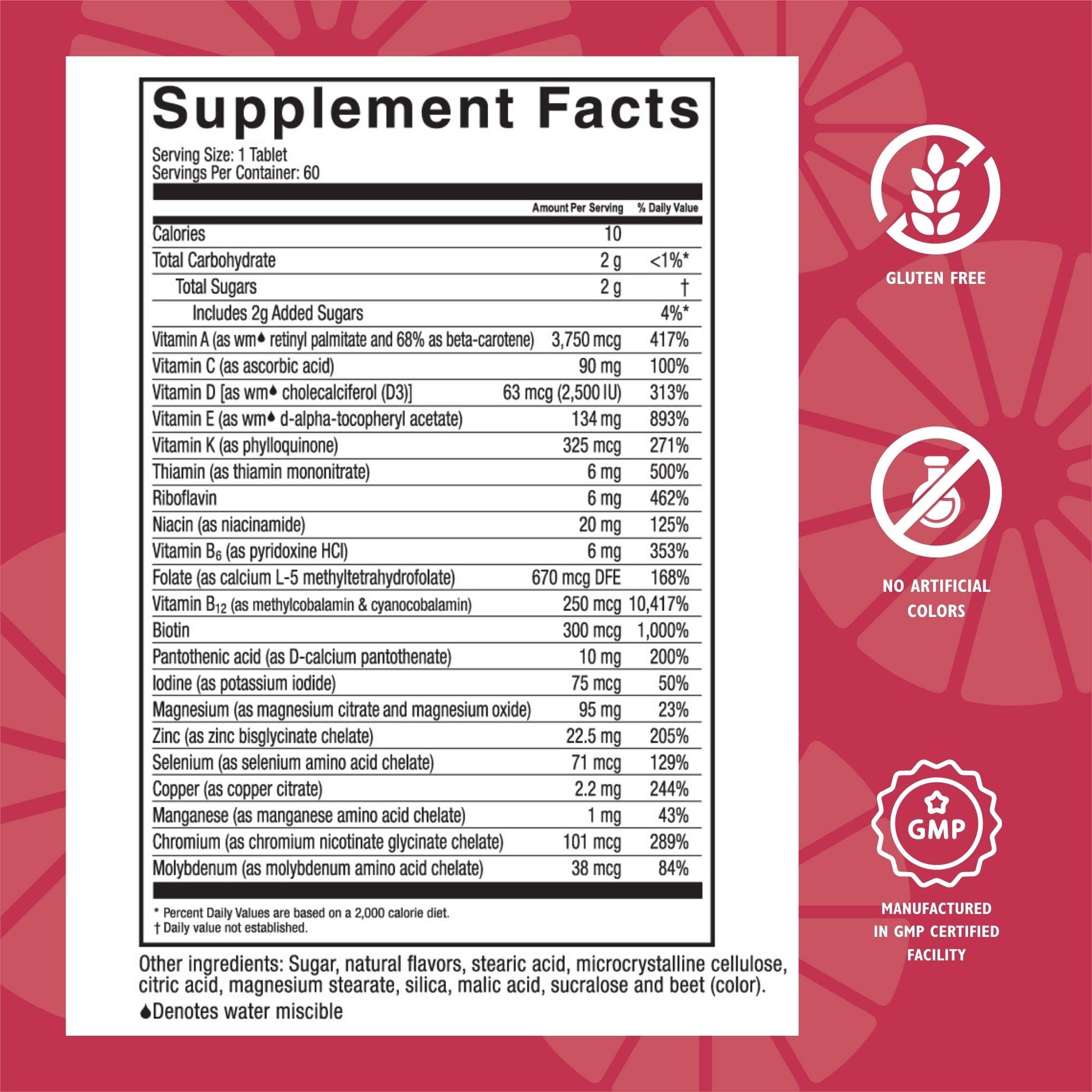 Close-up of the Celebrate Vitamins ADEK chewables label