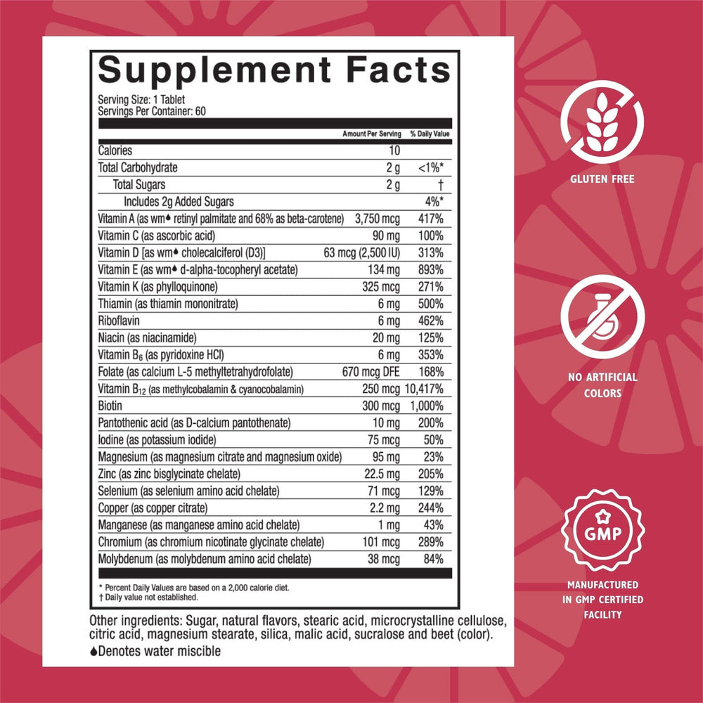 Close-up of the Celebrate Vitamins ADEK chewables label