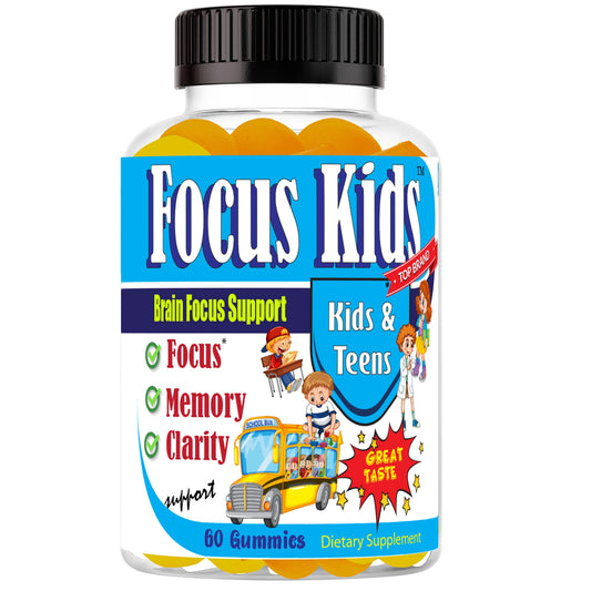 Celebrity LifeStyle Product Focus Kids bottle with tasty gummies for attention support.