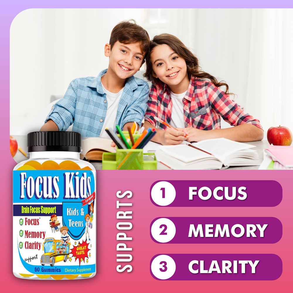 Celebrity LifeStyle Product Focus Kids gummies closeup, delicious flavor aiding daily concentration.