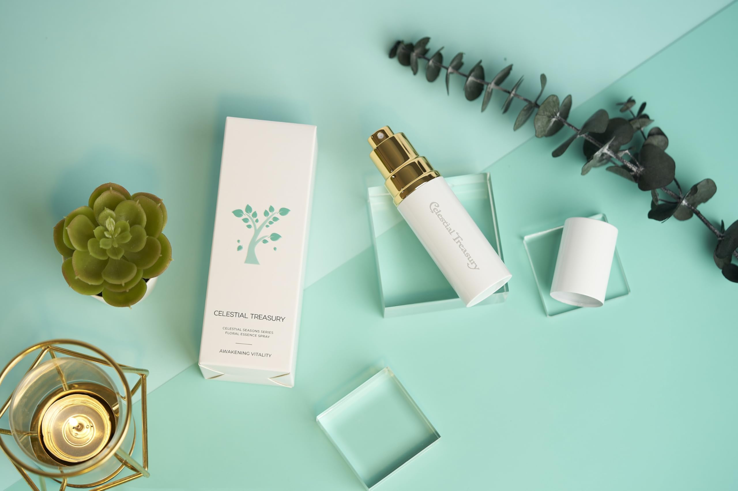 Bottle with botanical imagery highlighting passionfruit, orchid, and lotus for vitality