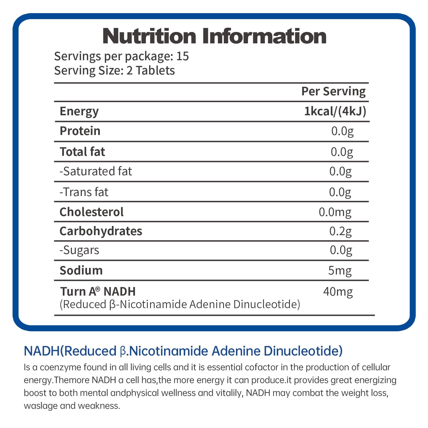 Dosing guide image for Celfull NADH illustrating simple daily use.