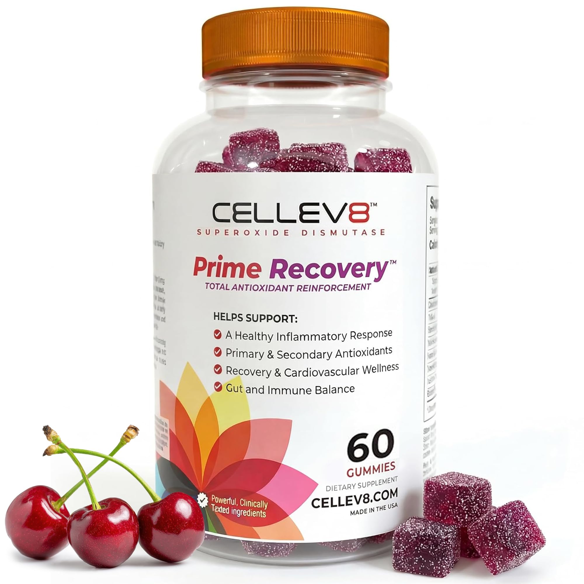 Cellev8 Prime Recovery gummies bottle showing label for post-workout support.