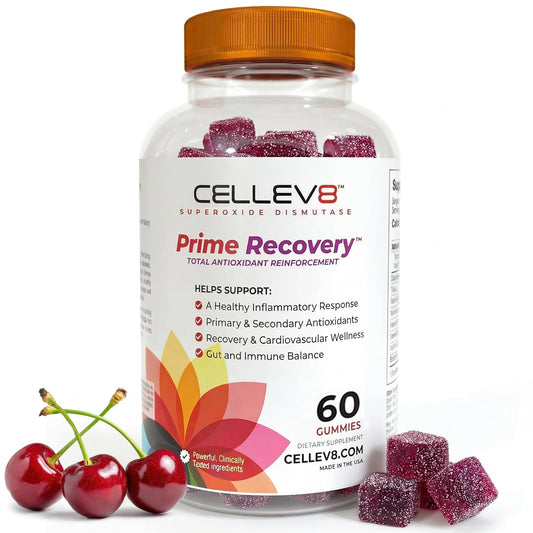 Cellev8 Prime Recovery gummies bottle showing label for post-workout support.