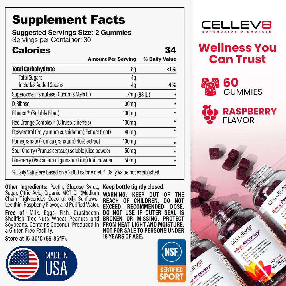 Cellev8 Prime Recovery raspberry gummy close-up with vibrant color for post-workout energy.