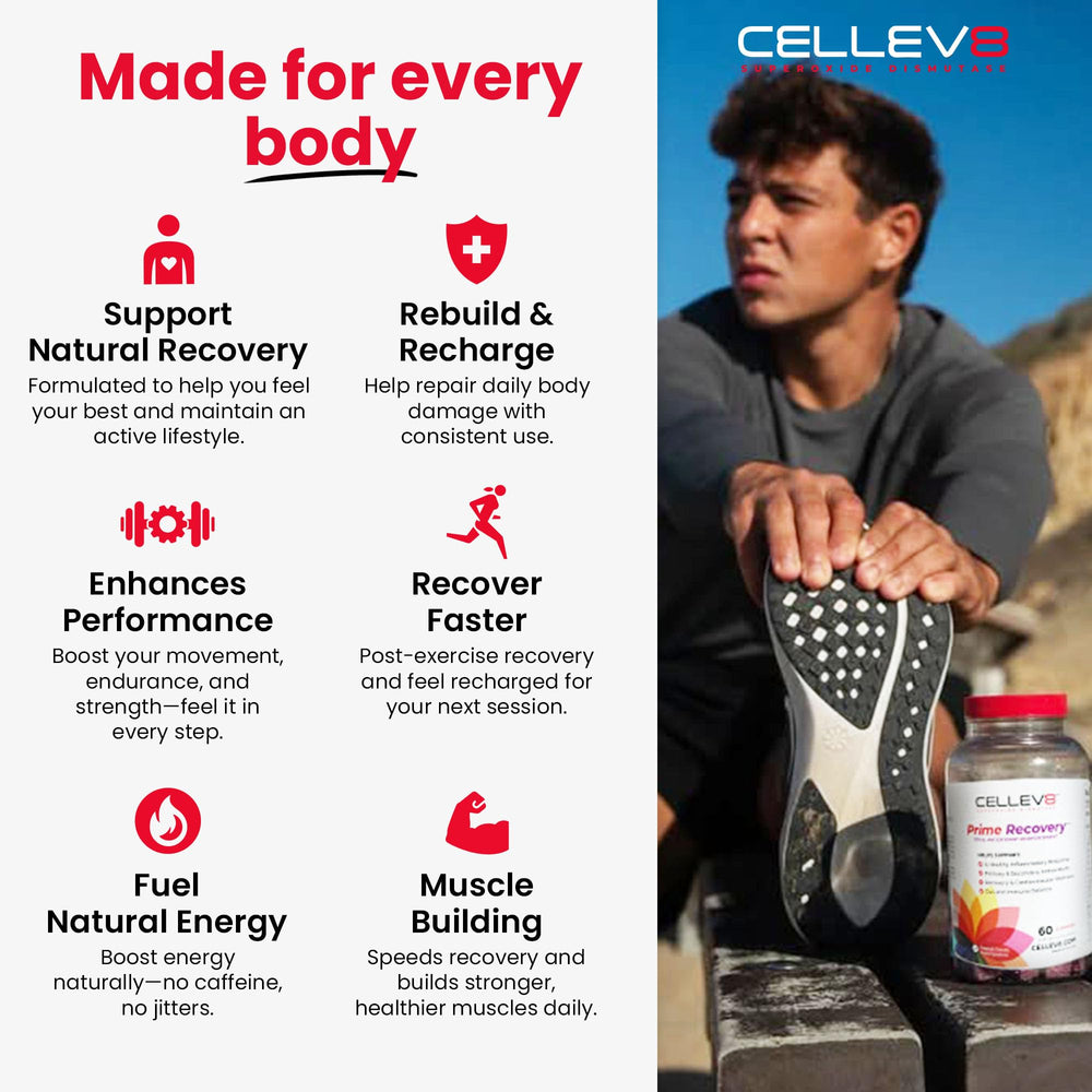 Cellev8 Prime Recovery NSF Certified for Sport badge visible.