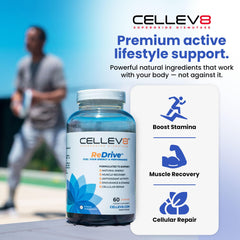 Close-up of Cellev8 ReDrive gummies highlighting raspberry flavor and antioxidants