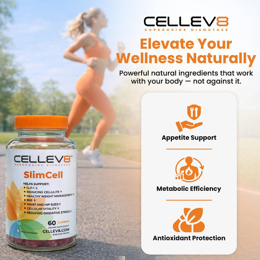 Cellev8 SlimCell bottle back shows dosage and quality for daily use.