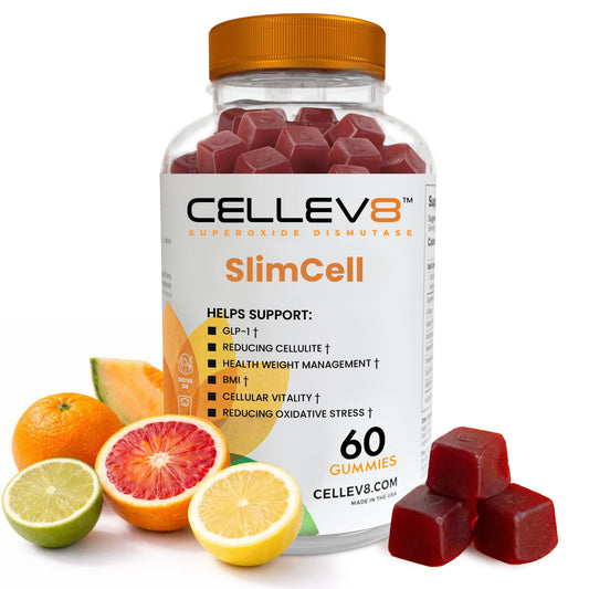 Cellev8 SlimCell bottle front view, convenient daily wellness support.