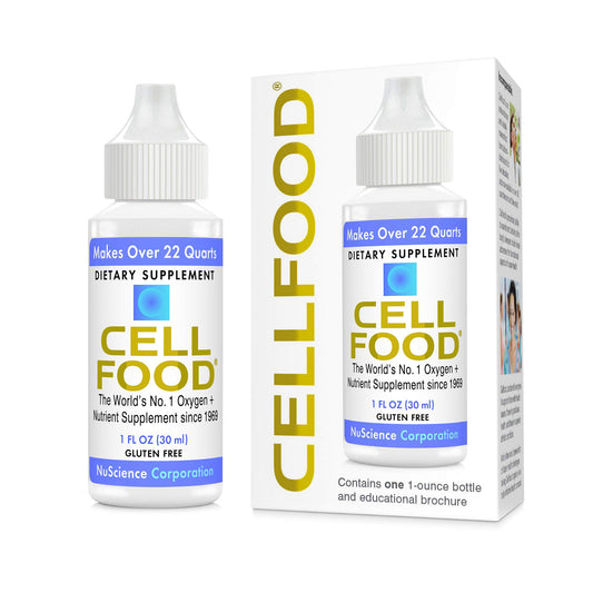Cellfood Oxygen Boost bottle on counter signaling easy daily energy support.