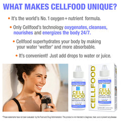 Close-up of Cellfood Oxygen Boost label shows gluten-free and kosher marks.