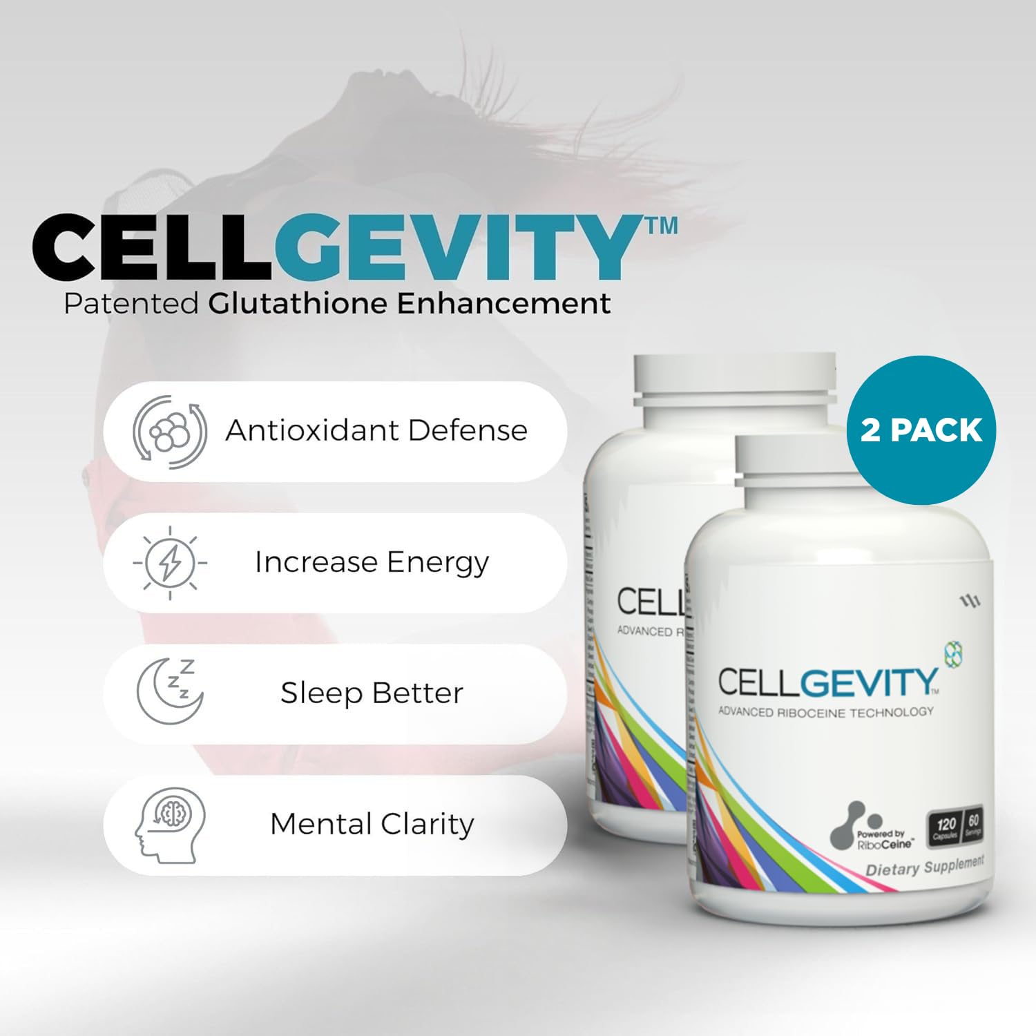 CELLGEVITY graphic explains RiboCeine technology and glutathione pathway