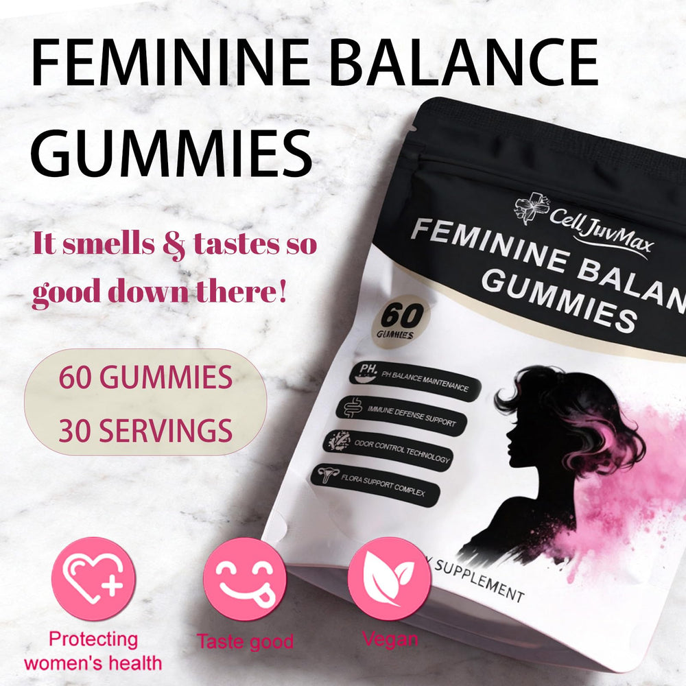 CellJuvMax Feminine Balance gummies close-up showcasing fresh, comforting texture.