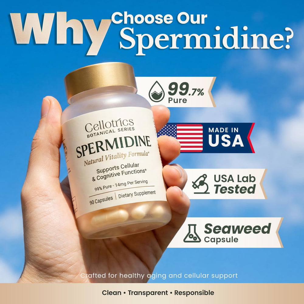 CELLOTRICS spermidine capsules close-up for easy daily use.