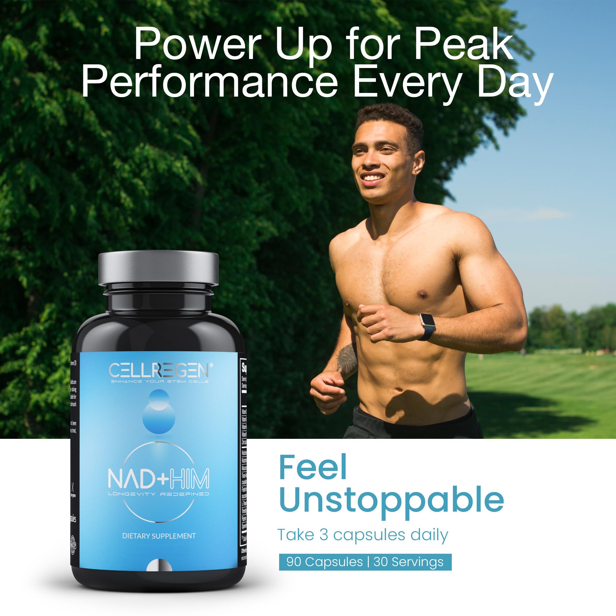 Cellregen NAD Him on shelf suggests everyday wellness support that fits men's routines.
