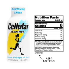 Cellular Hydration electrolyte shot bottle close-up showing label and clean formula.