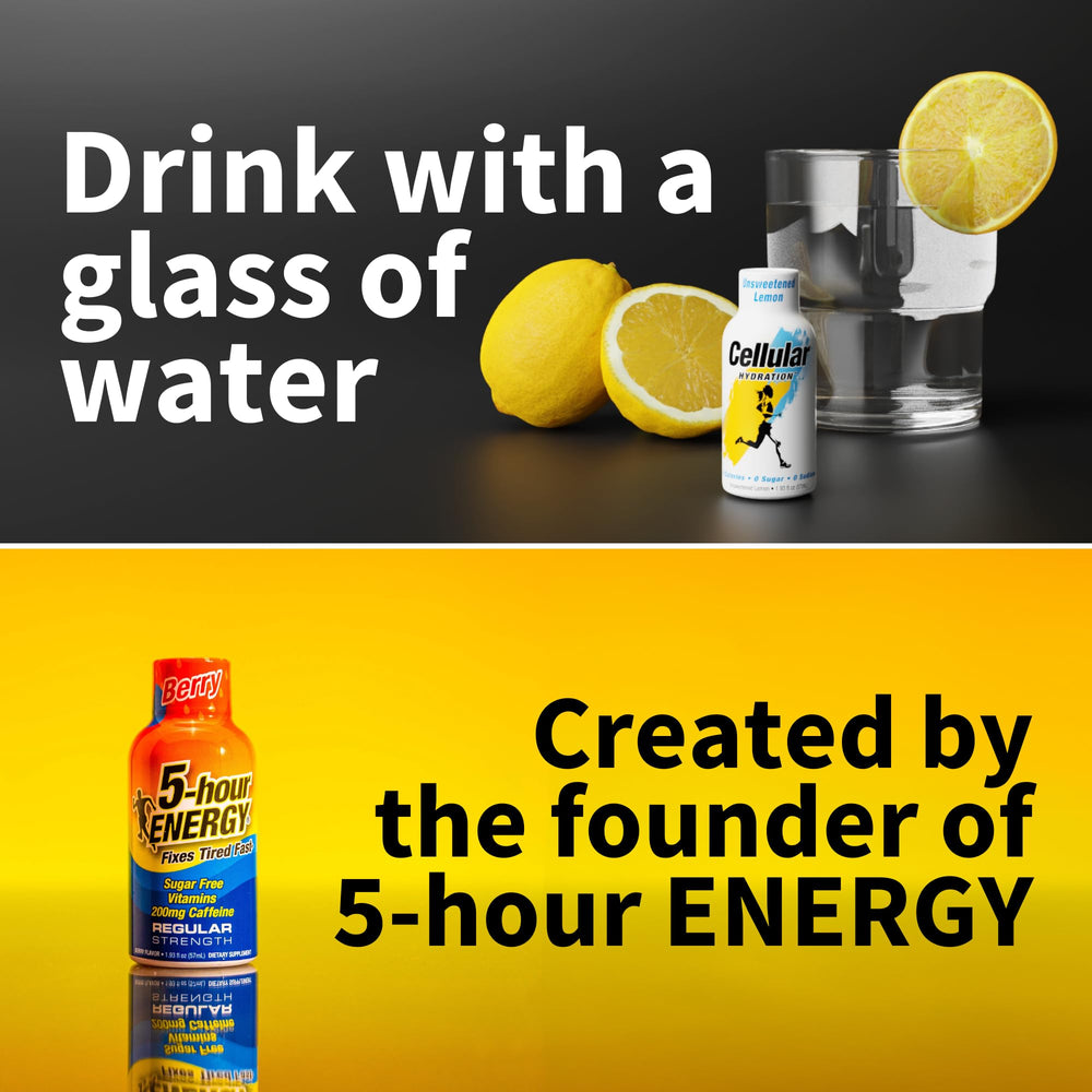 Cellular Hydration shot pouring into a glass for quick hydration.