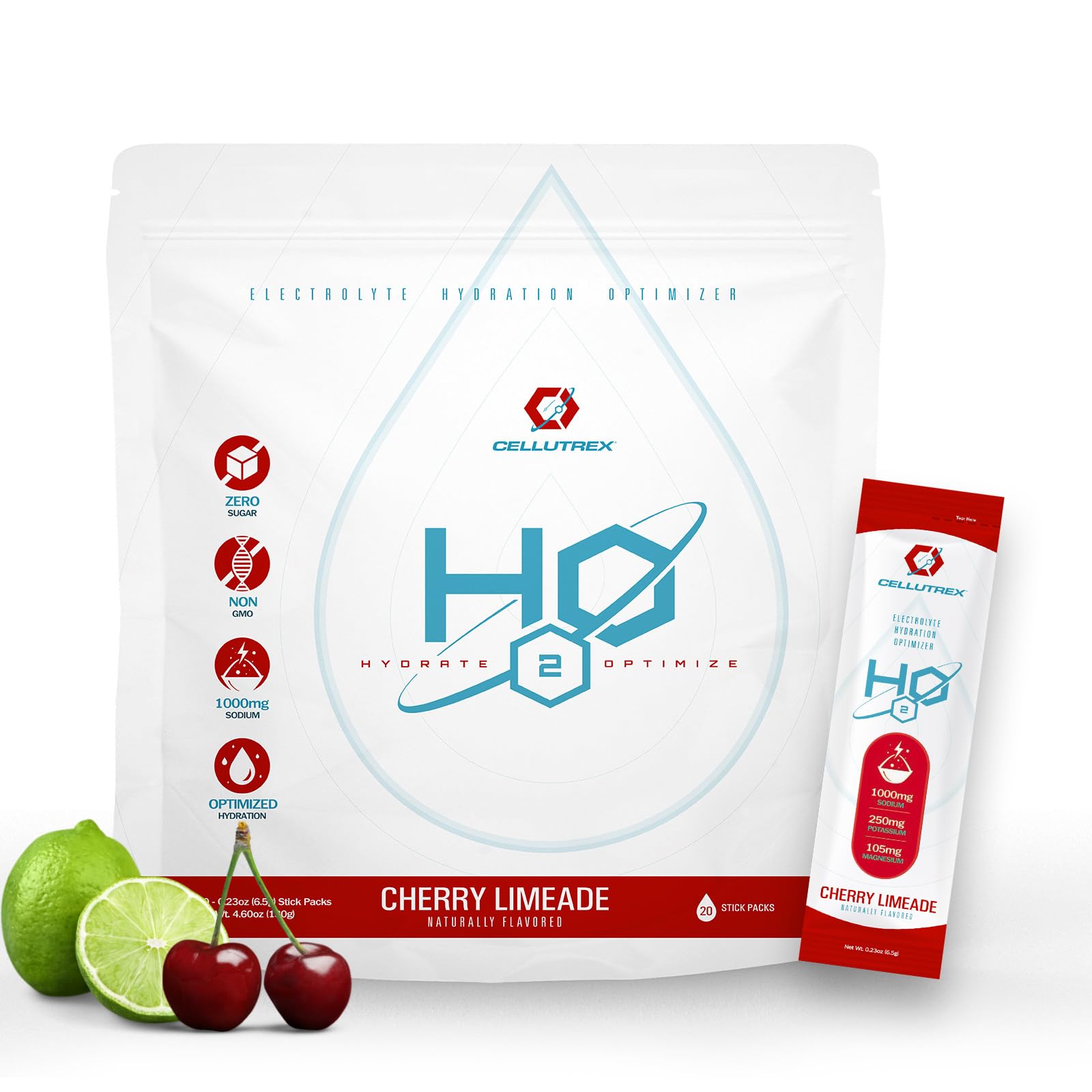 Cellutrex H2O Electrolytes stick pack for on-the-go hydration.