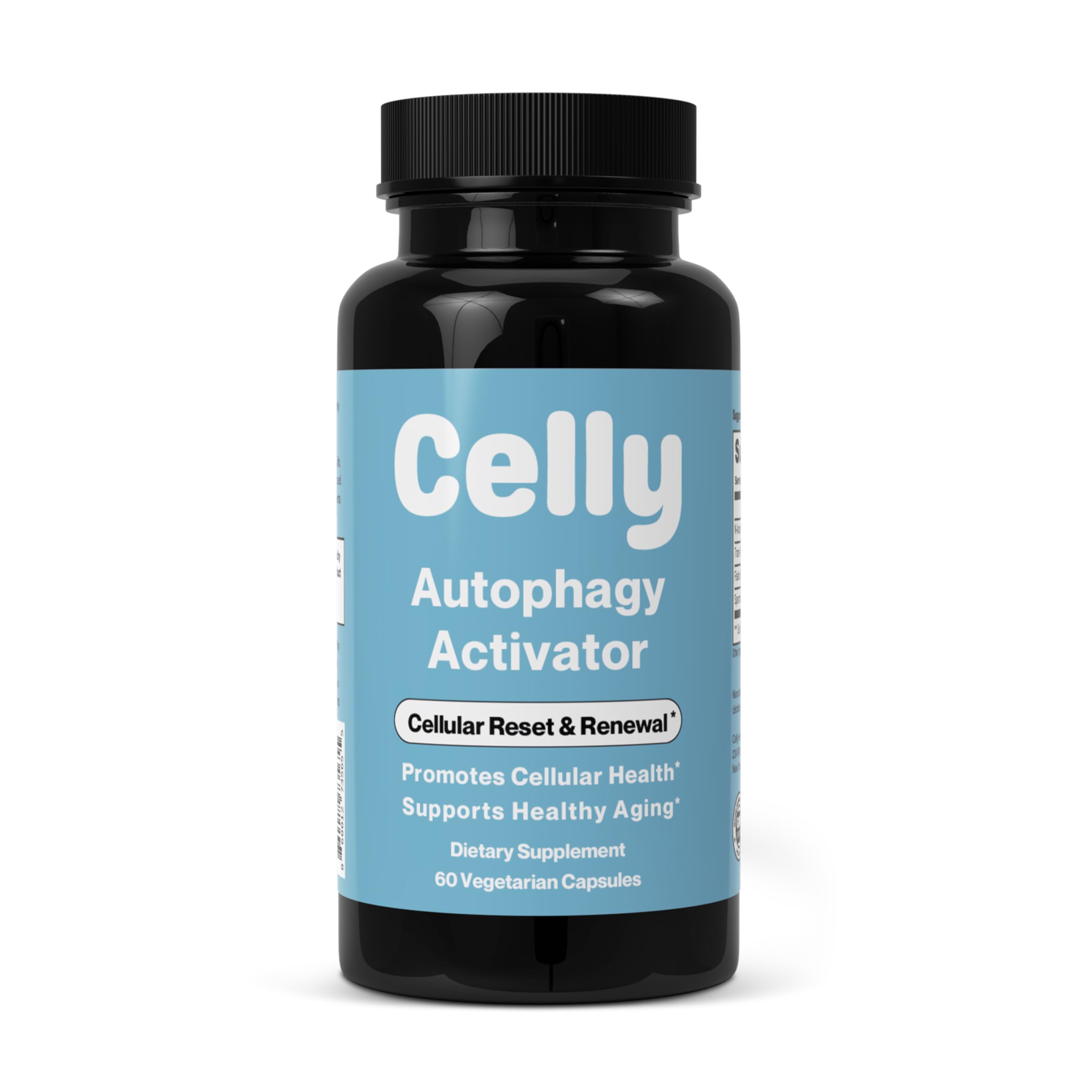 Celly Autophagy Activator bottle close-up for daily wellness support.