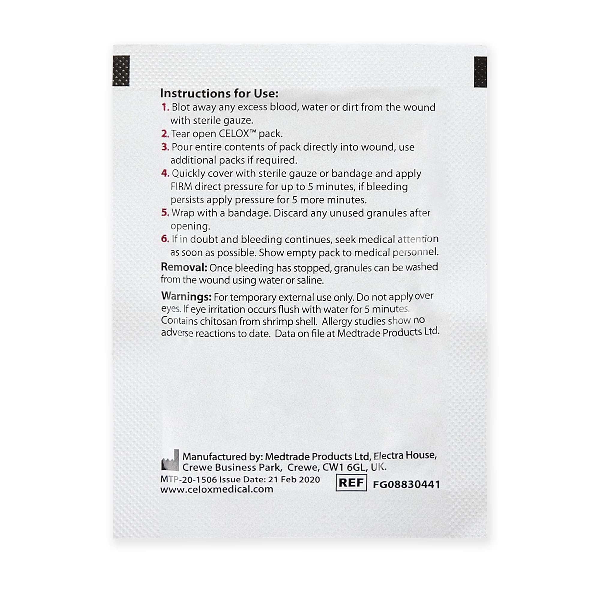 Celox Gauze Z-Fold in action against moderate bleeding after an injury.