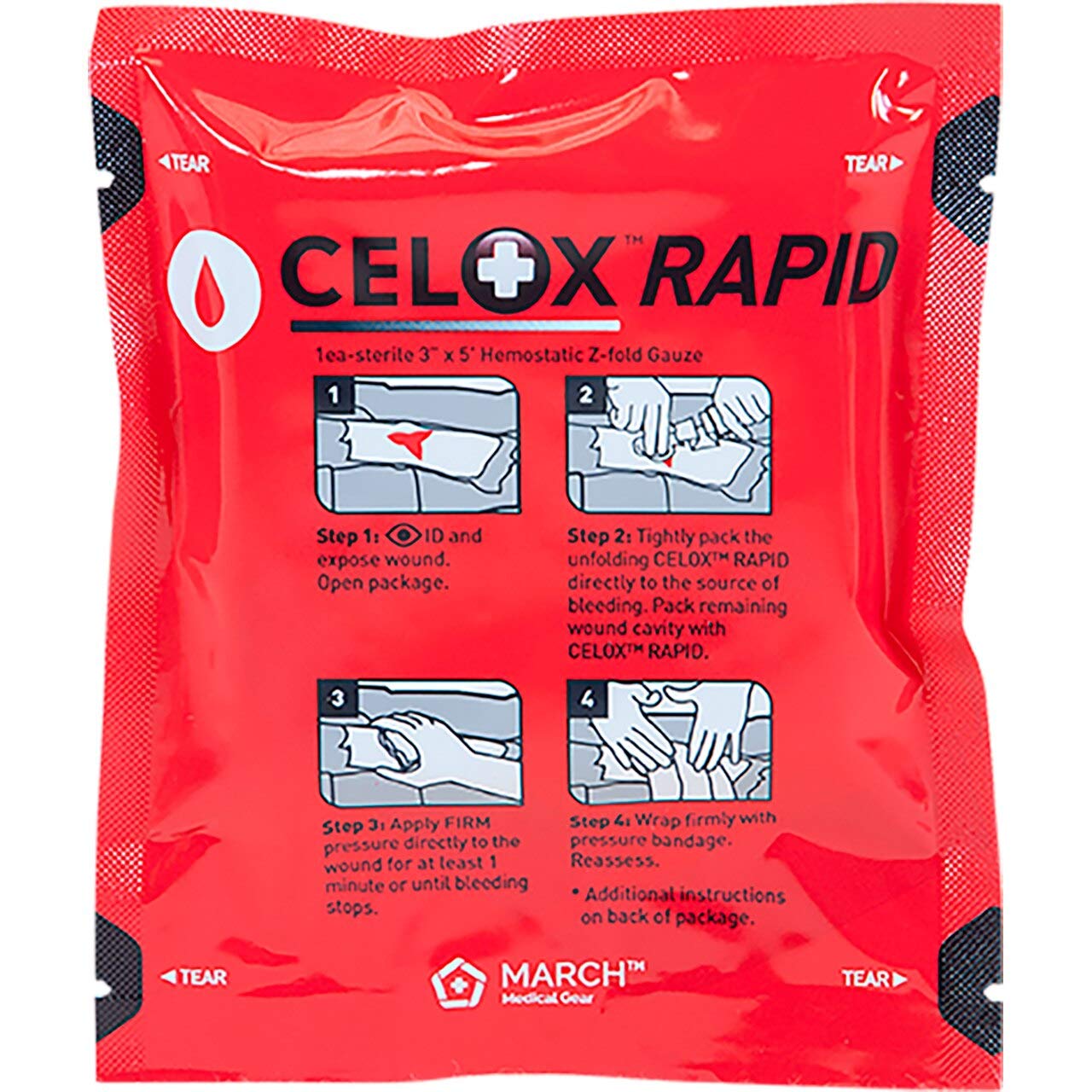 CELOX Rapid gauze 3x5 gauze ready for high-pressure bleeding scenarios