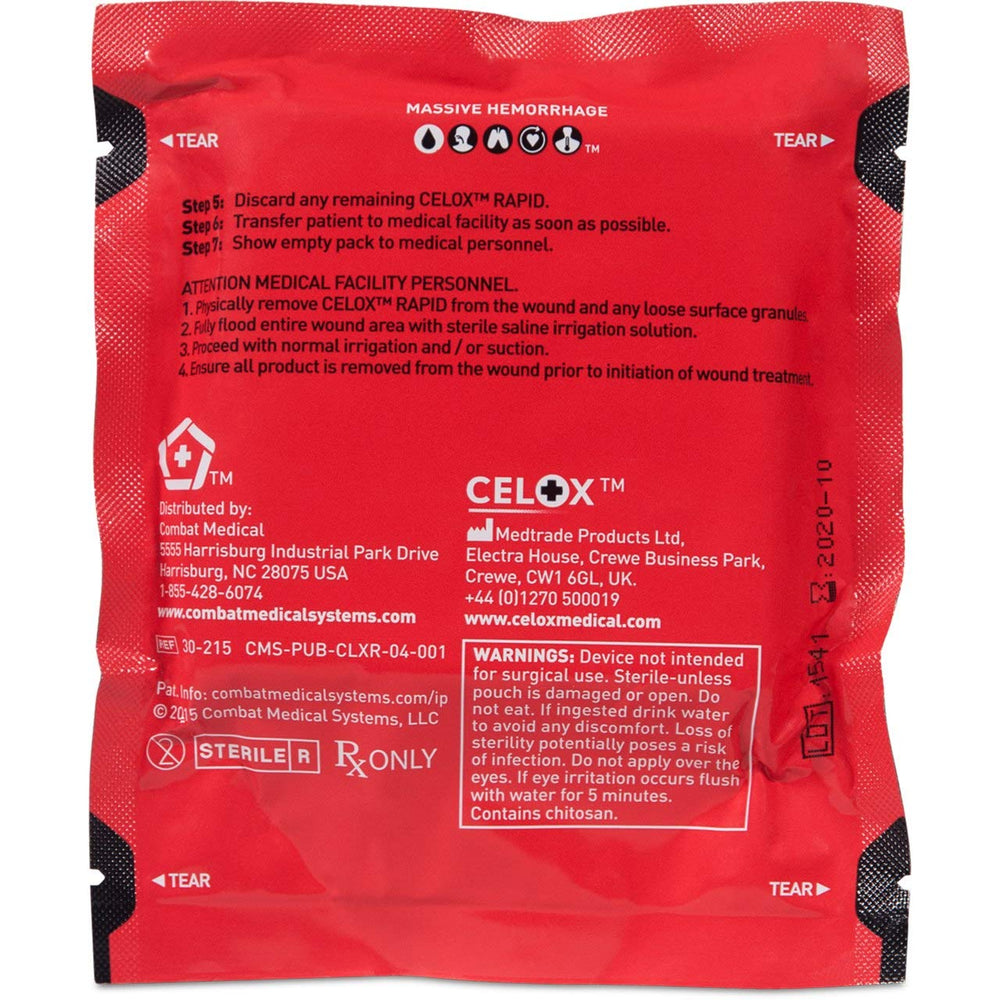 CELOX Rapid Z-folded red packaging enables fast access in emergencies