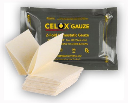 Celox Z-Fold Gauze 10 ft, fast-access wound dressing for on-the-go first aid