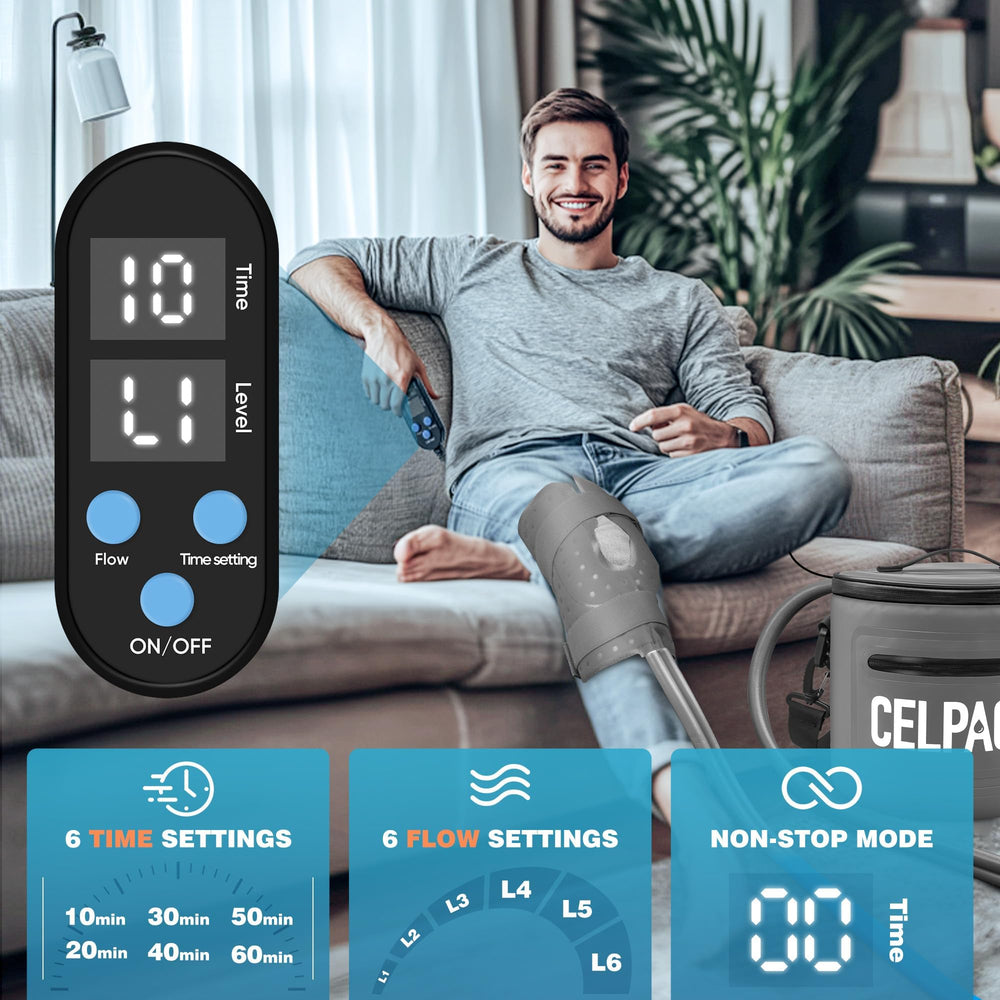 Celpack remote control timer showing adjustable treatment duration.