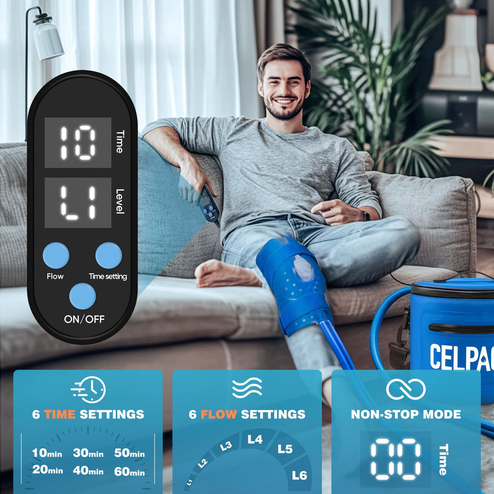 Celpack adjustable water flow levels tailor therapy intensity.