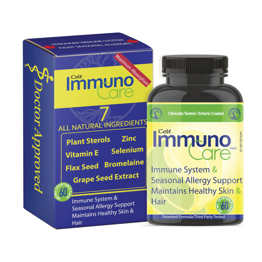 Celt Immunocare 60 vcaps bottle on shelf promotes daily immunity support