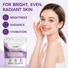 Cenffitio Glutathione label-icons highlight collagen and hyaluronic acid support.
