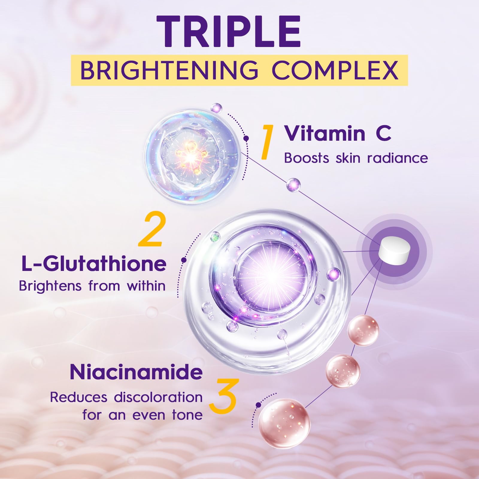 Cenffitio Glutathione label detail features Vitamin C and Niacinamide for brightening.