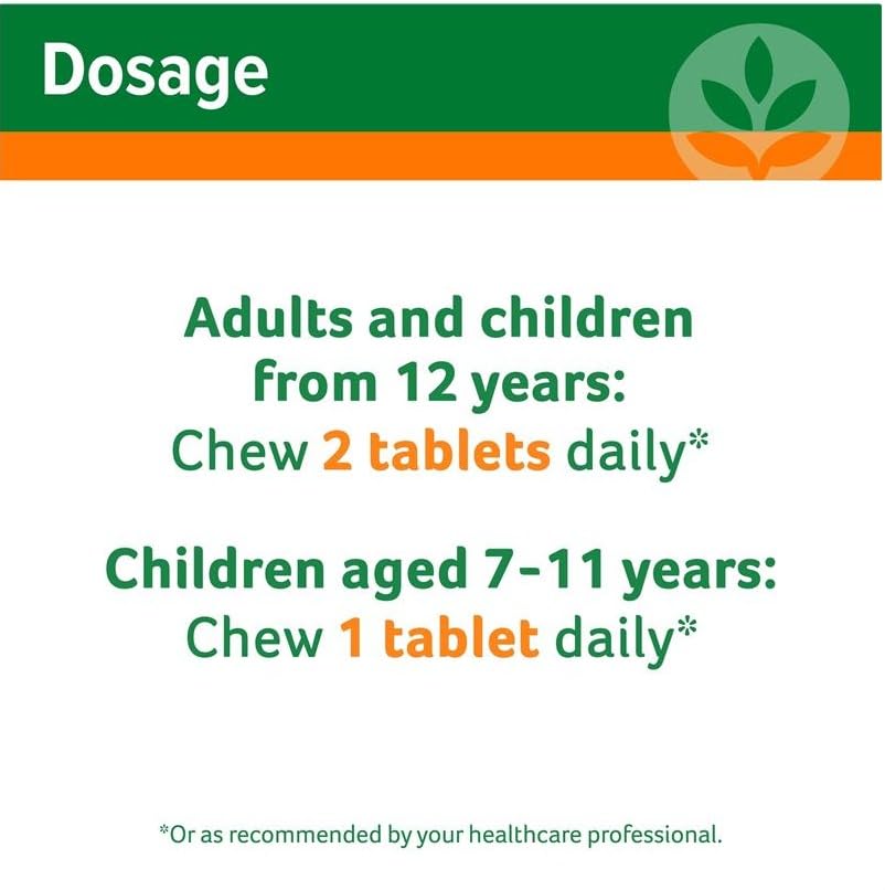 Dosage guide visual for Cenovis Vitamin C 500mg sugarless tablets.