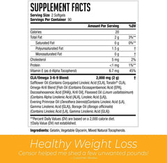 Censor bottle front label highlighting CLA and EFAs for balanced nutrition.