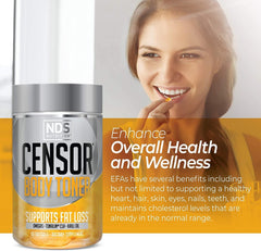 Omega 3-6-9 blend label close-up on Censor bottle.
