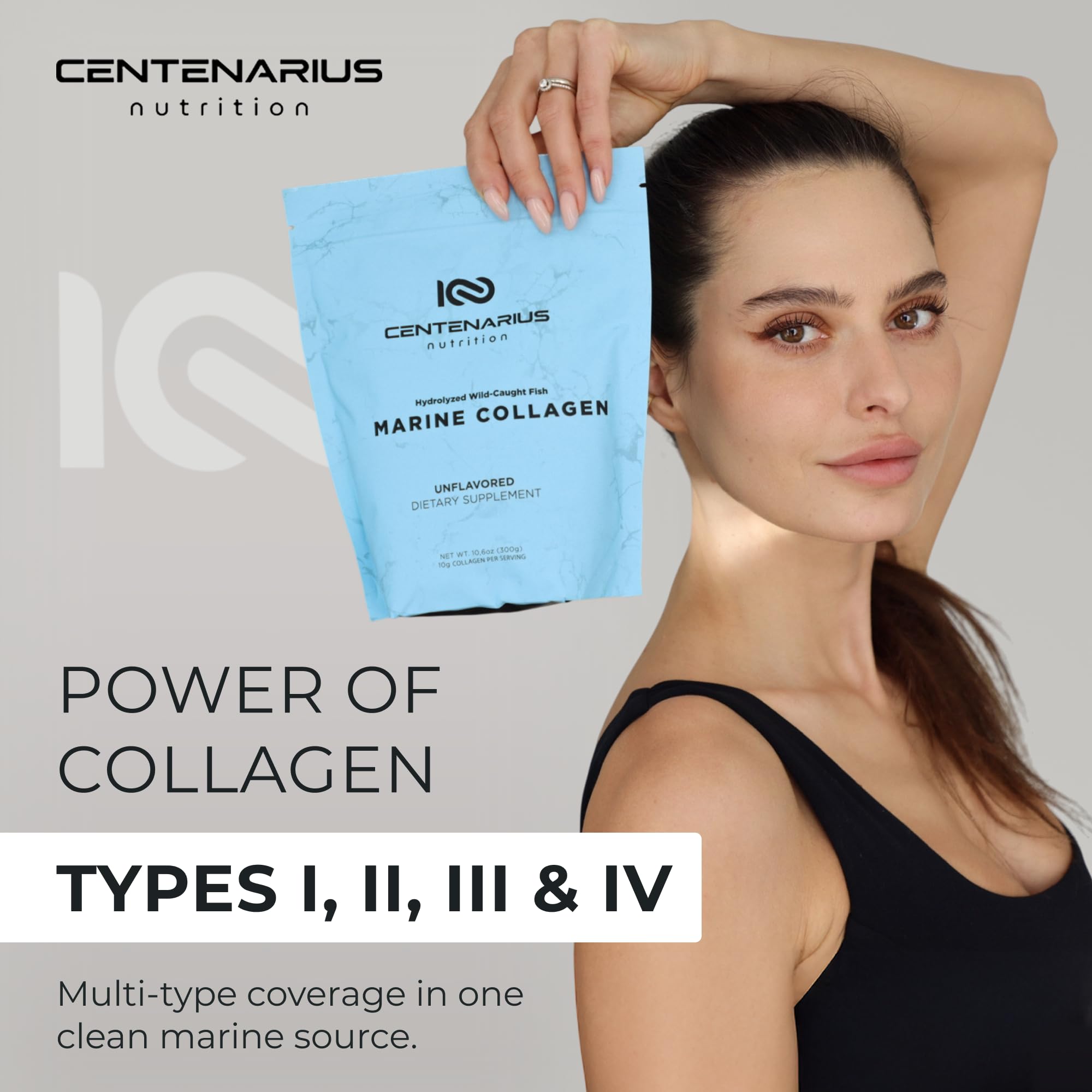 Centenarius collagen powder scoop measures serving amount for daily use.