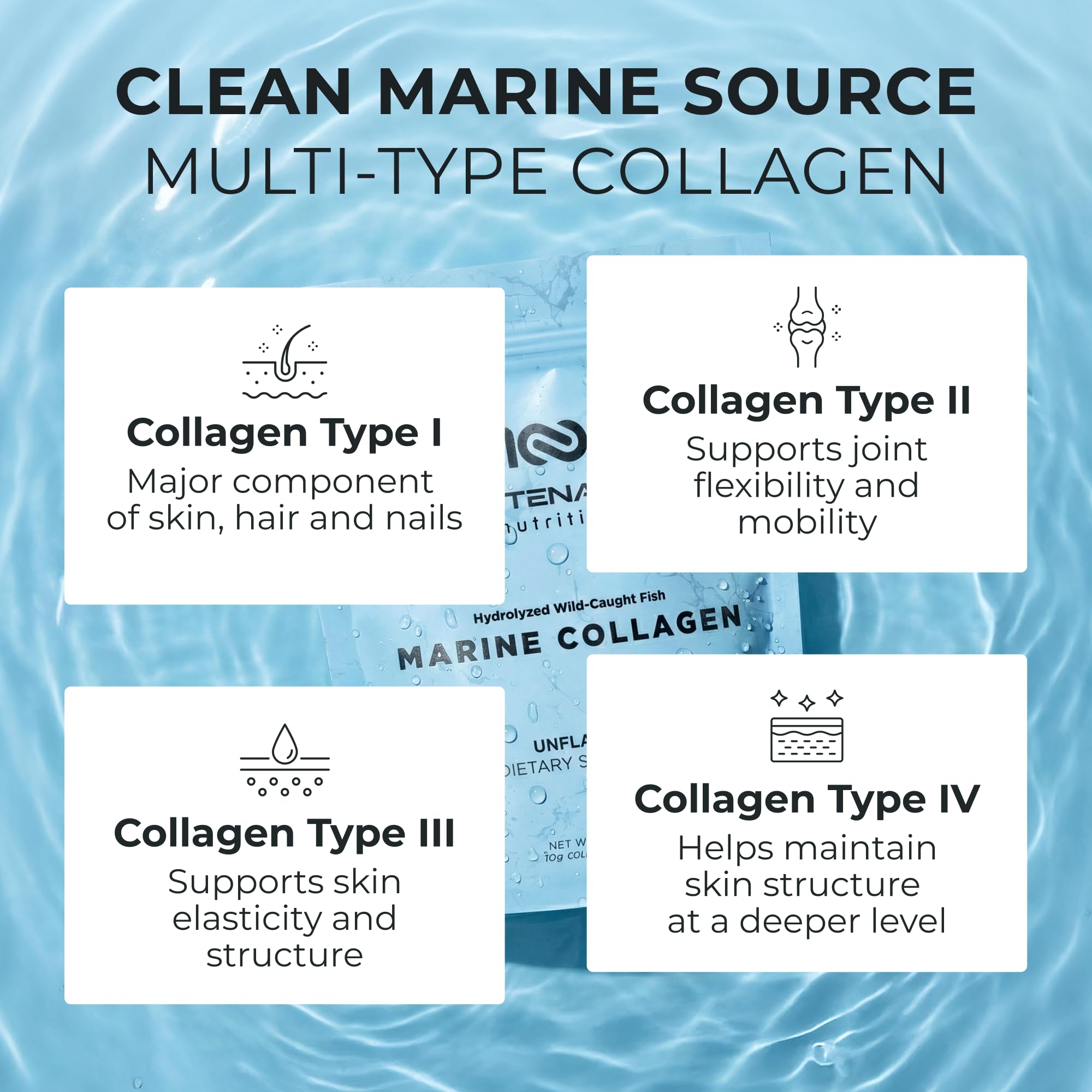 Centenarius collagen powder dissolving in water supports nails and bones.