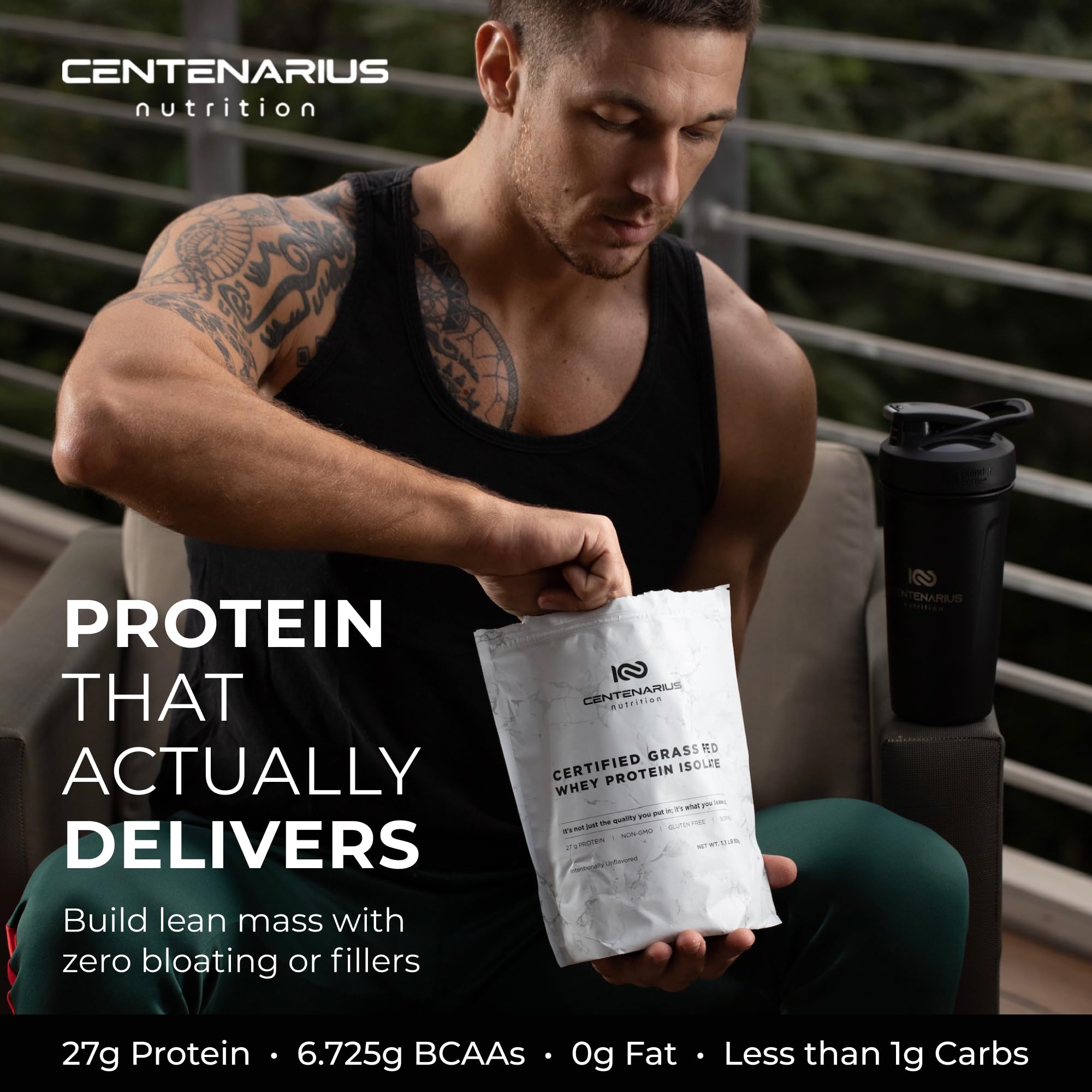 Centenarius Nutrition Premium Whey Isolate ethical Irish farming logo signals responsible sourcing.