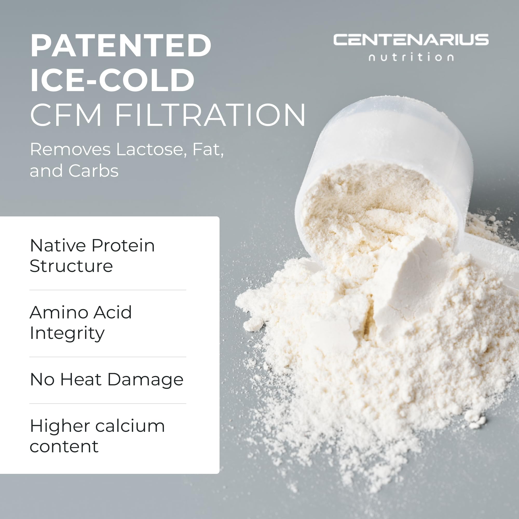 Centenarius Nutrition Premium Whey Isolate third-party testing seal provides contaminant-free assurance.