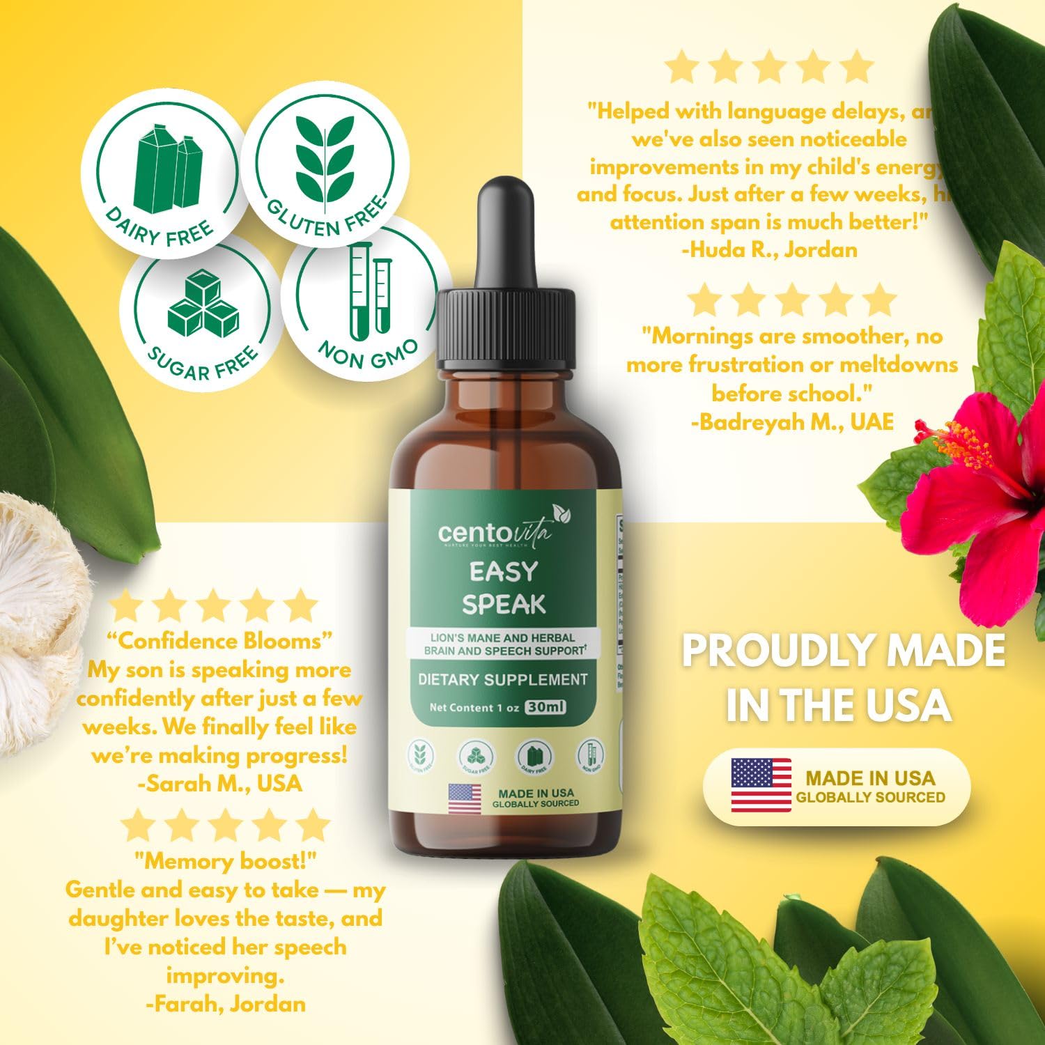 centovita Easy Speak Brain Boost natural ingredients highlighted on label for trust