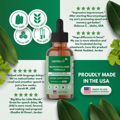 Centovita Neuromyelogen formula label closeup showing ingredients and safety