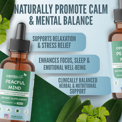 Centovita Peaceful Minds berry flavor drops ideal for nightly routines.