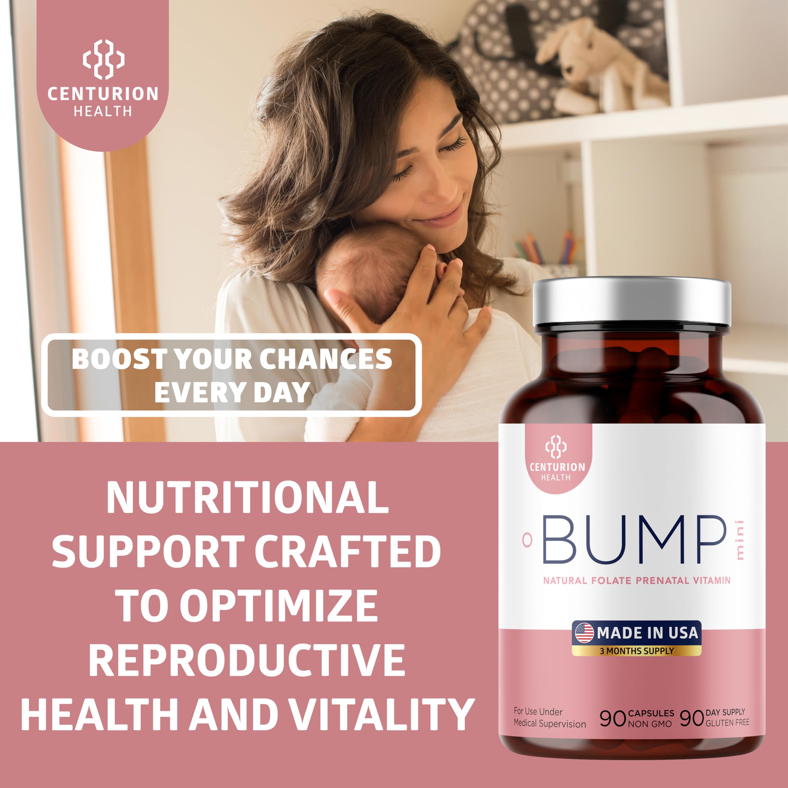 Label details of Centurion Health Bump Mini highlighting choline and iron.
