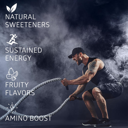 Just Energy scoop dissolving in water for a quick, clean workout boost.