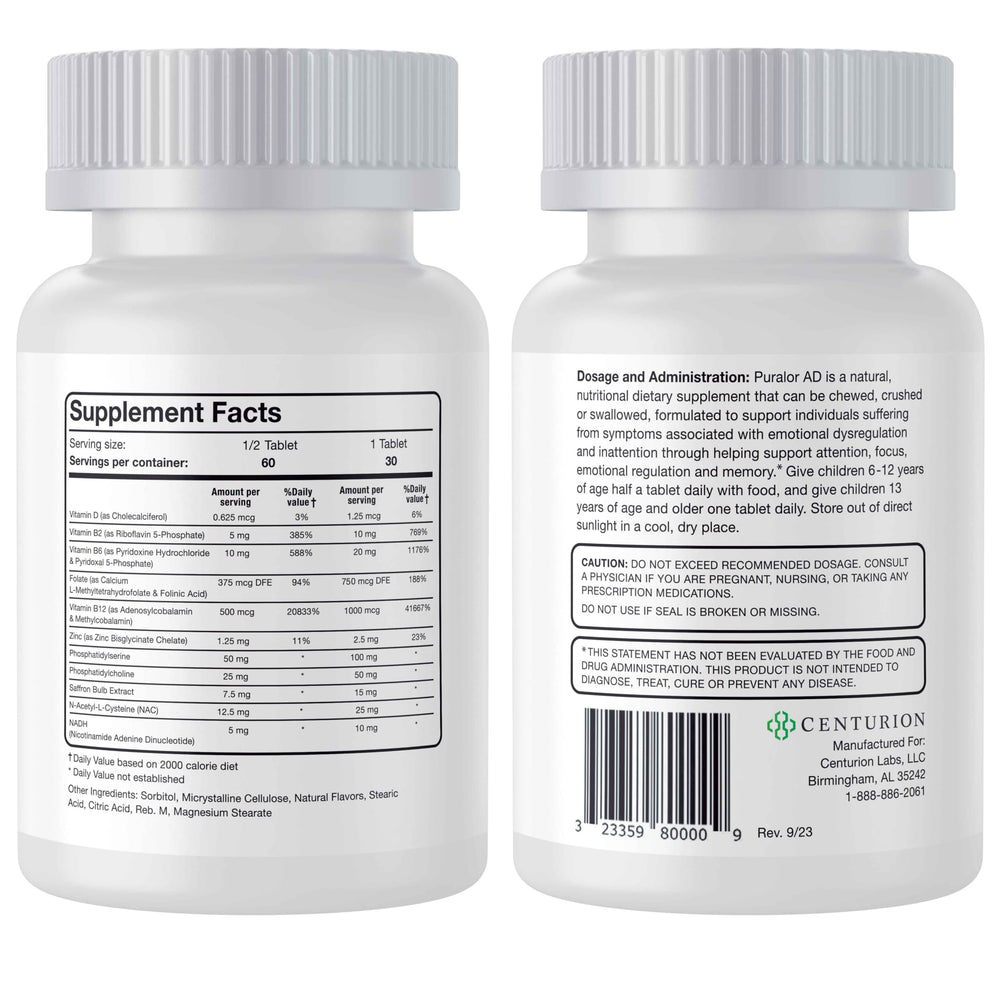 Centurion Health Puralor AD chewables with tart flavor for kids.