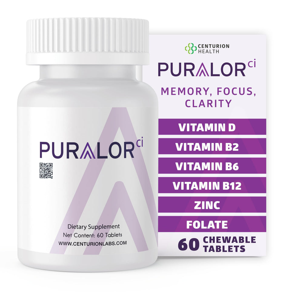 Centurion Puralor CI bottle side view promotes easy daily brain support.
