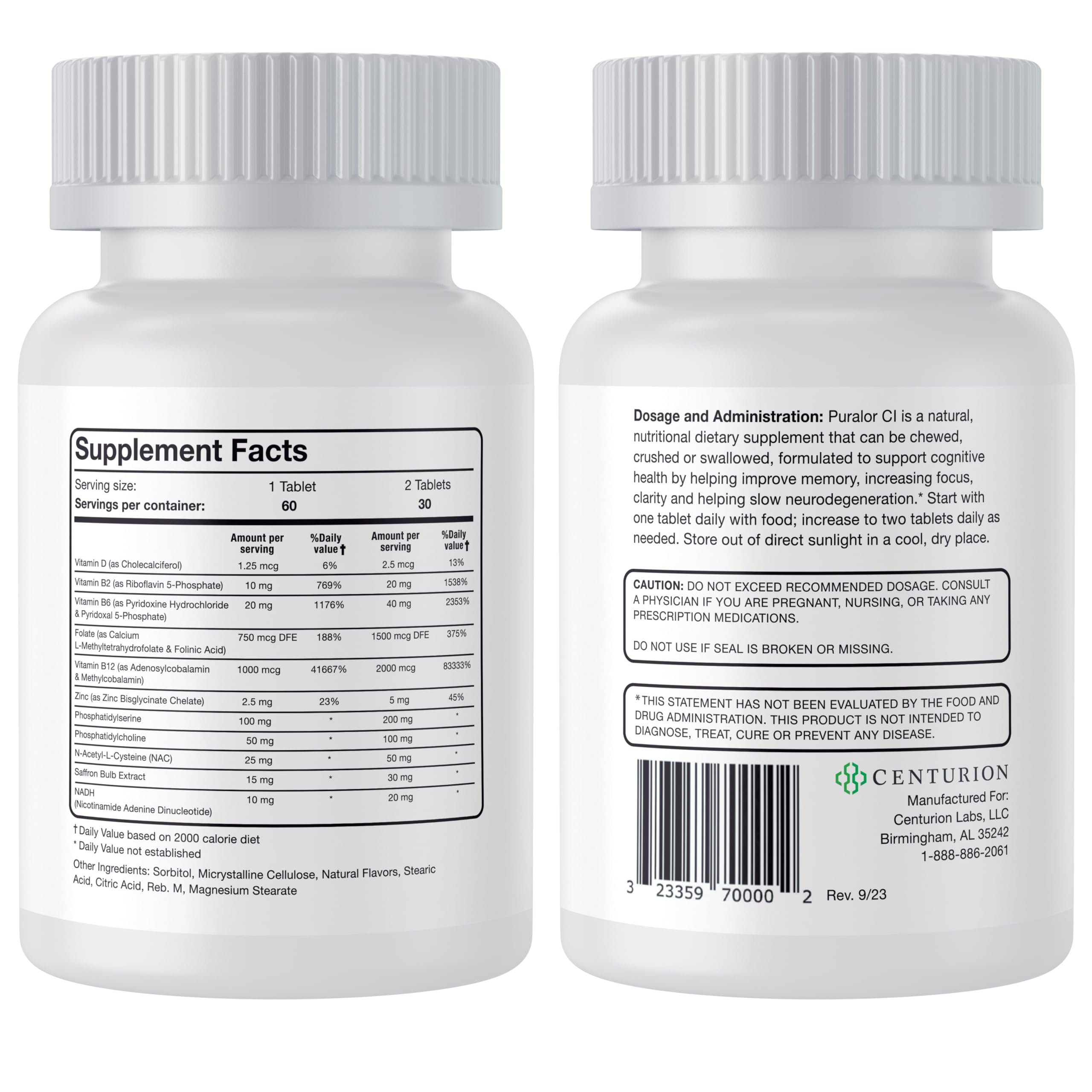 Centurion Puralor CI tablet close-up highlights tart flavor for easy intake.