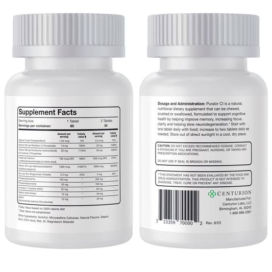 Centurion Puralor CI tablet close-up highlights tart flavor for easy intake.